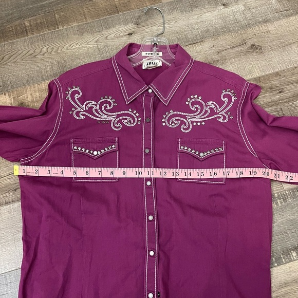 Ariat women’s magenta western button down shirt with embroidery & studs XL - Picture 4 of 8